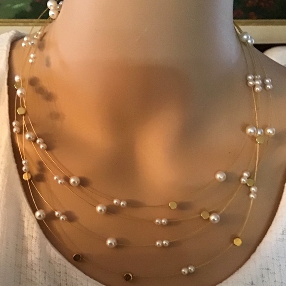 NWT Nolan Miller Muti- Layer Necklace with faux pearls and gold balls - Picture 1 of 5